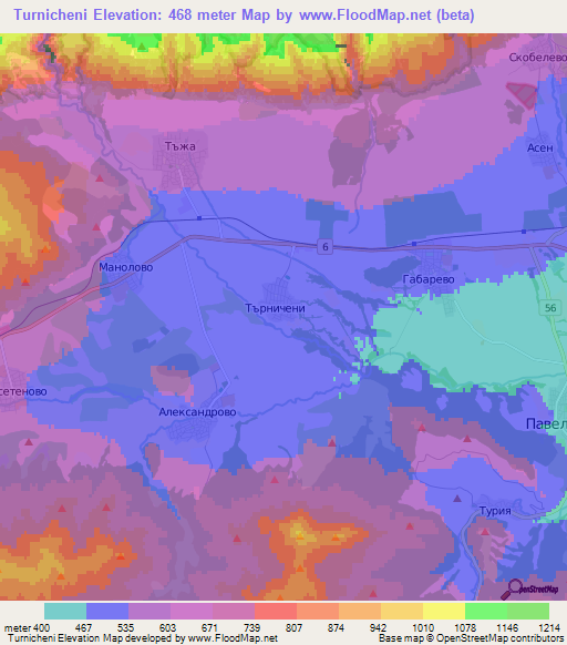 Turnicheni,Bulgaria Elevation Map