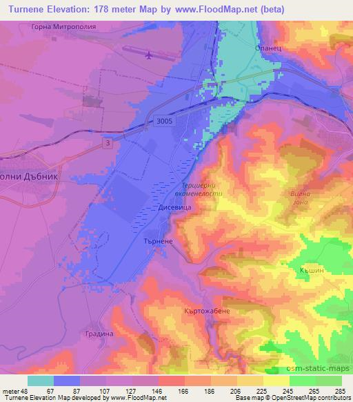 Turnene,Bulgaria Elevation Map
