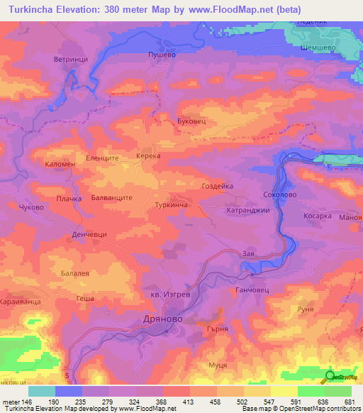 Turkincha,Bulgaria Elevation Map