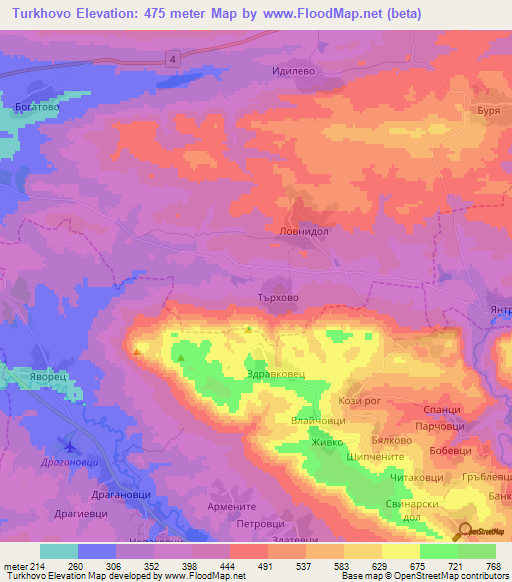 Turkhovo,Bulgaria Elevation Map