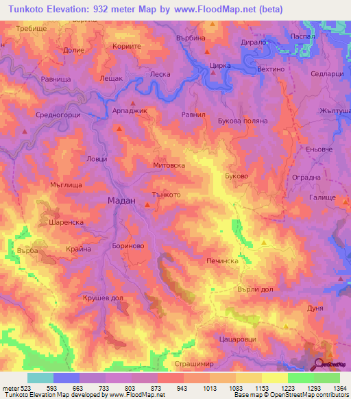 Tunkoto,Bulgaria Elevation Map