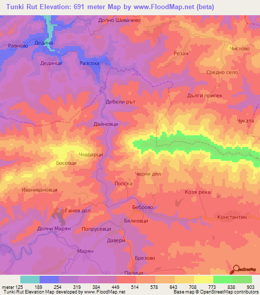 Tunki Rut,Bulgaria Elevation Map