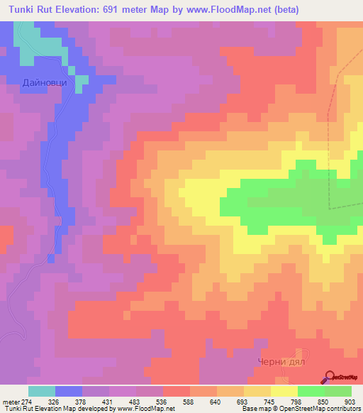 Tunki Rut,Bulgaria Elevation Map