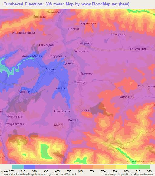 Tumbevtsi,Bulgaria Elevation Map