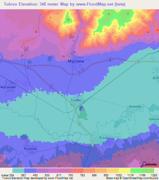Tulovo,Bulgaria Elevation Map