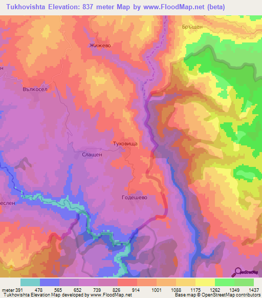 Tukhovishta,Bulgaria Elevation Map