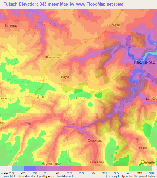 Tukach,Bulgaria Elevation Map