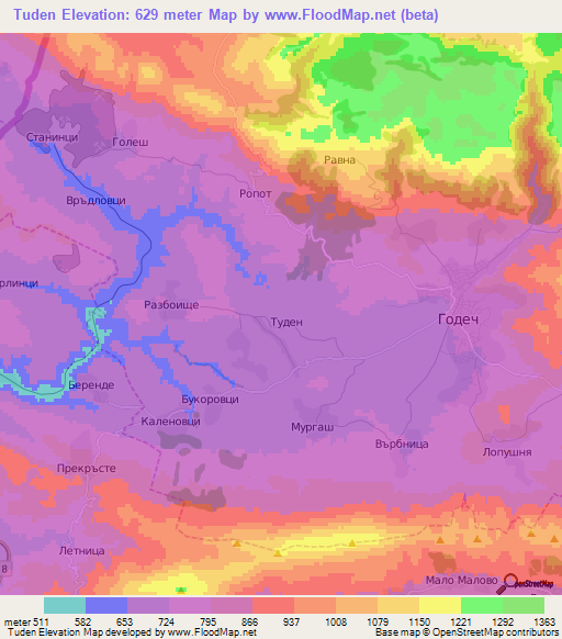 Tuden,Bulgaria Elevation Map