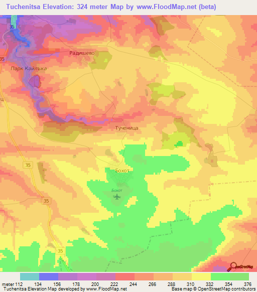 Tuchenitsa,Bulgaria Elevation Map