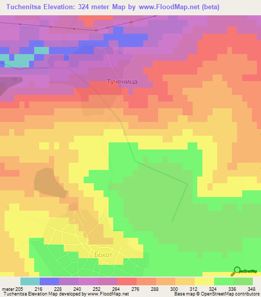 Tuchenitsa,Bulgaria Elevation Map