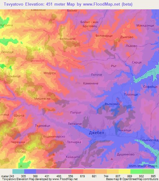 Tsvyatovo,Bulgaria Elevation Map