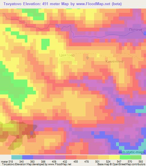Tsvyatovo,Bulgaria Elevation Map