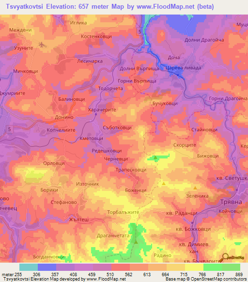 Tsvyatkovtsi,Bulgaria Elevation Map
