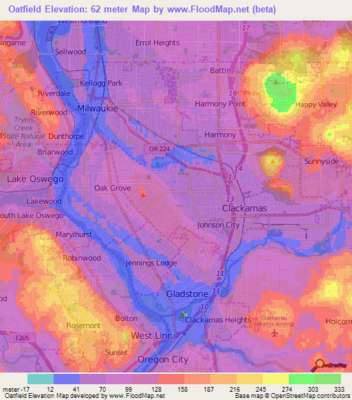 Oatfield,US Elevation Map