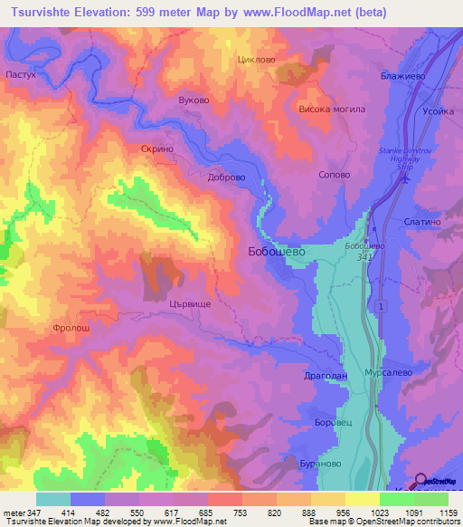 Tsurvishte,Bulgaria Elevation Map