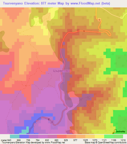 Tsurvenyano,Bulgaria Elevation Map