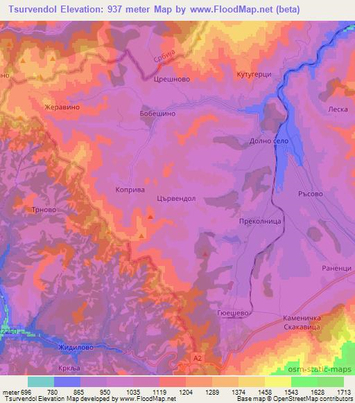 Tsurvendol,Bulgaria Elevation Map
