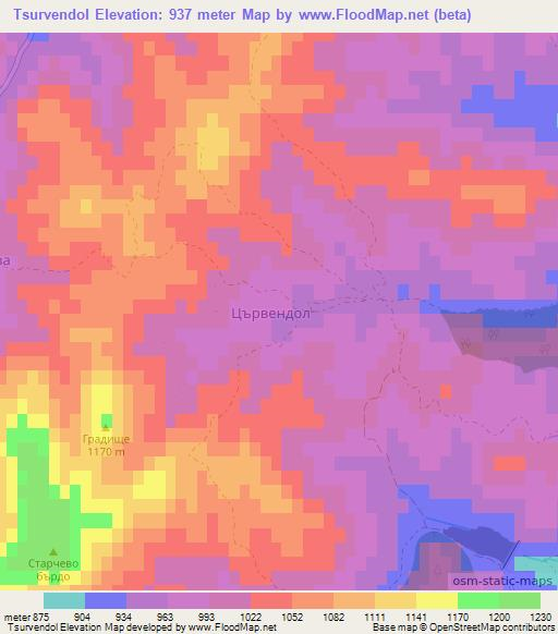 Tsurvendol,Bulgaria Elevation Map