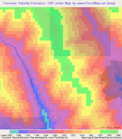Tsurvena Yabulka,Bulgaria Elevation Map