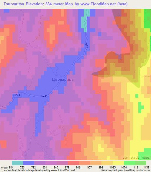 Tsurvaritsa,Bulgaria Elevation Map