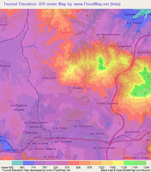 Tsurnel,Bulgaria Elevation Map