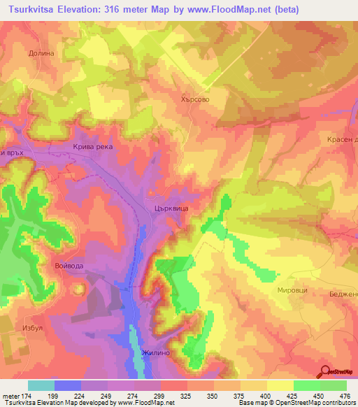 Tsurkvitsa,Bulgaria Elevation Map