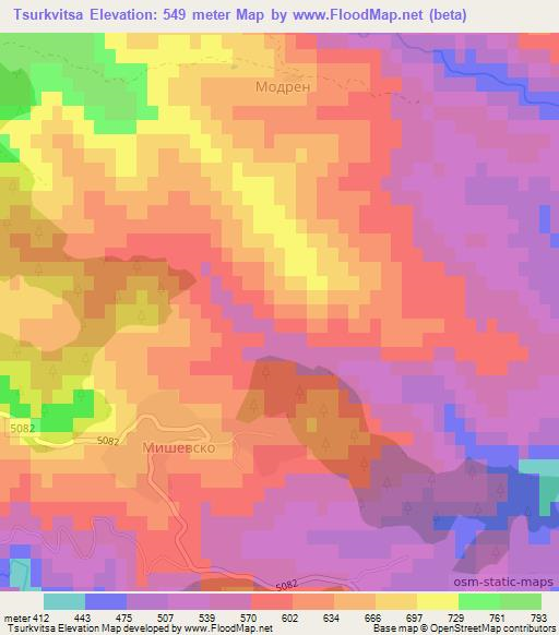 Tsurkvitsa,Bulgaria Elevation Map