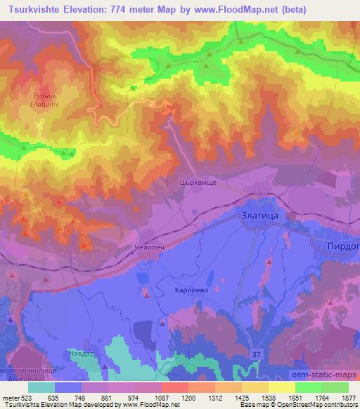 Tsurkvishte,Bulgaria Elevation Map