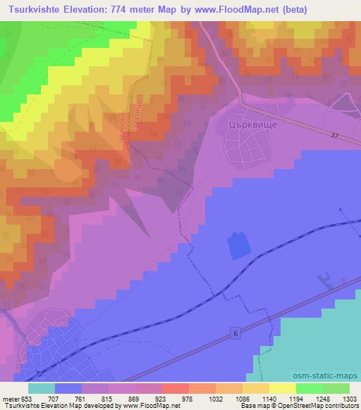 Tsurkvishte,Bulgaria Elevation Map