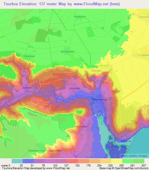 Tsurkva,Bulgaria Elevation Map