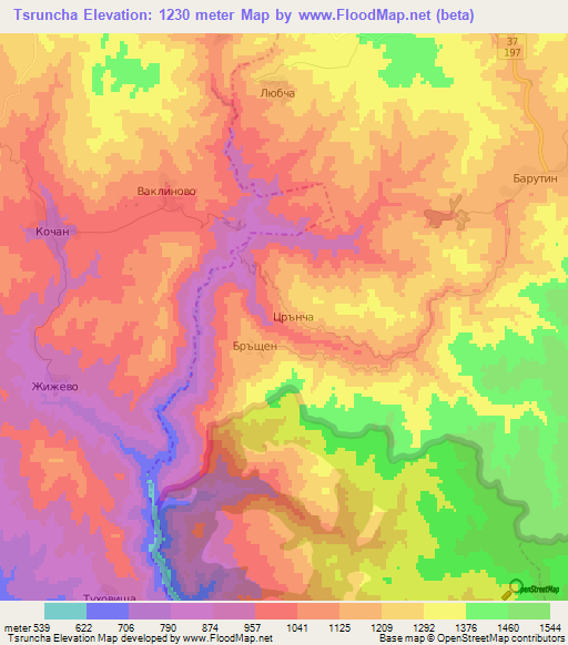 Tsruncha,Bulgaria Elevation Map