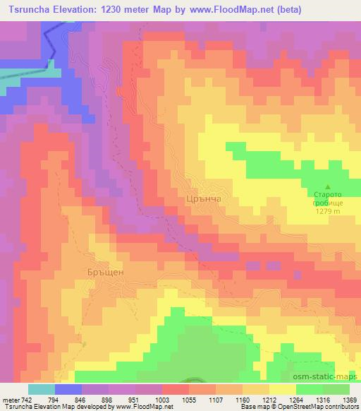 Tsruncha,Bulgaria Elevation Map