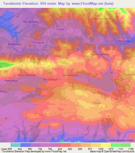 Tsruklevtsi,Bulgaria Elevation Map