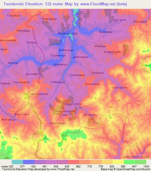 Tsonkovtsi,Bulgaria Elevation Map