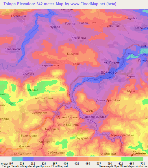 Tsinga,Bulgaria Elevation Map