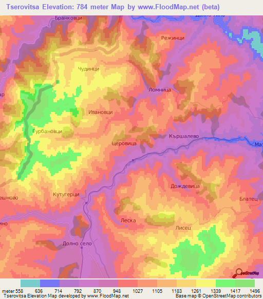 Tserovitsa,Bulgaria Elevation Map