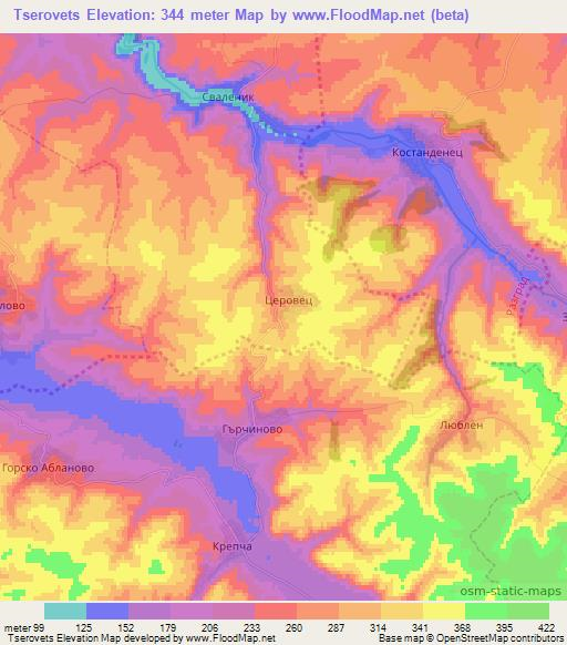 Tserovets,Bulgaria Elevation Map