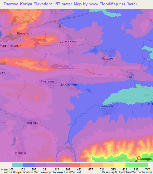 Tserova Koriya,Bulgaria Elevation Map