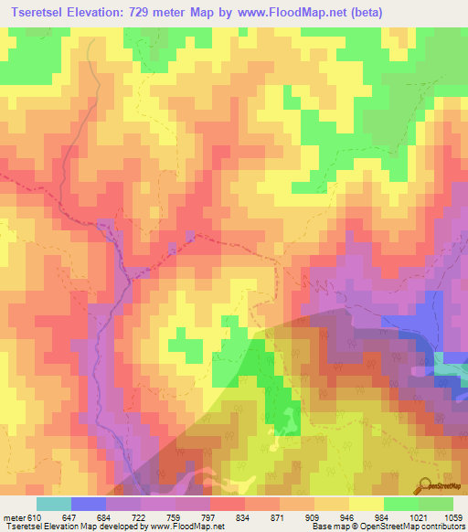 Tseretsel,Bulgaria Elevation Map