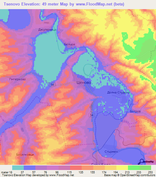 Tsenovo,Bulgaria Elevation Map