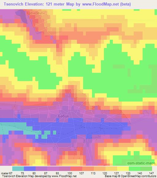 Tsenovich,Bulgaria Elevation Map