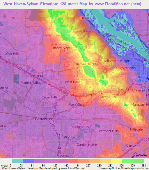 West Haven-Sylvan,US Elevation Map