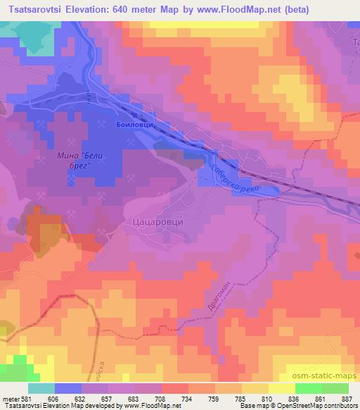 Tsatsarovtsi,Bulgaria Elevation Map