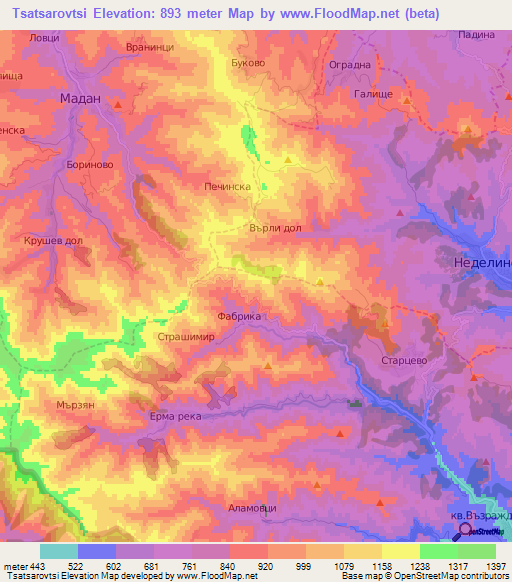 Tsatsarovtsi,Bulgaria Elevation Map