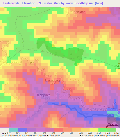 Tsatsarovtsi,Bulgaria Elevation Map