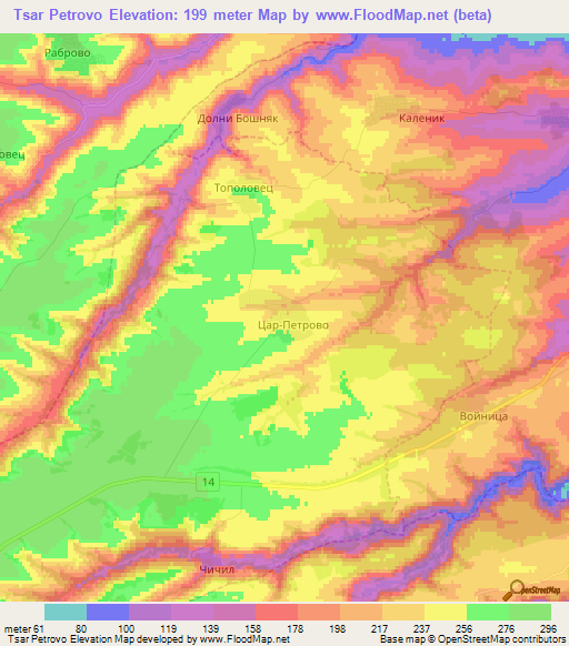 Tsar Petrovo,Bulgaria Elevation Map
