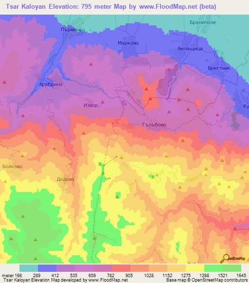 Tsar Kaloyan,Bulgaria Elevation Map