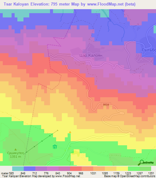 Tsar Kaloyan,Bulgaria Elevation Map