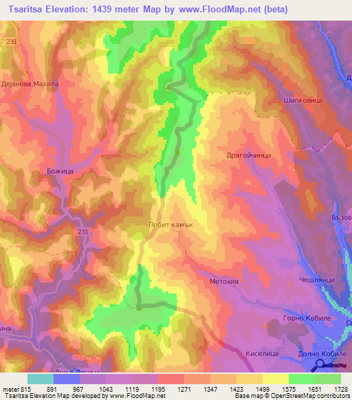 Tsaritsa,Bulgaria Elevation Map