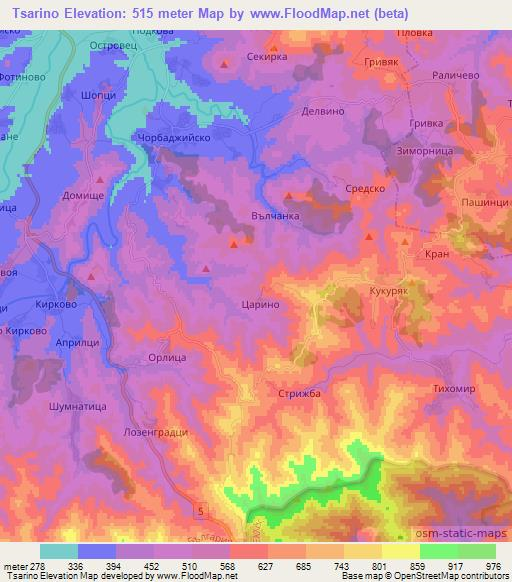 Tsarino,Bulgaria Elevation Map